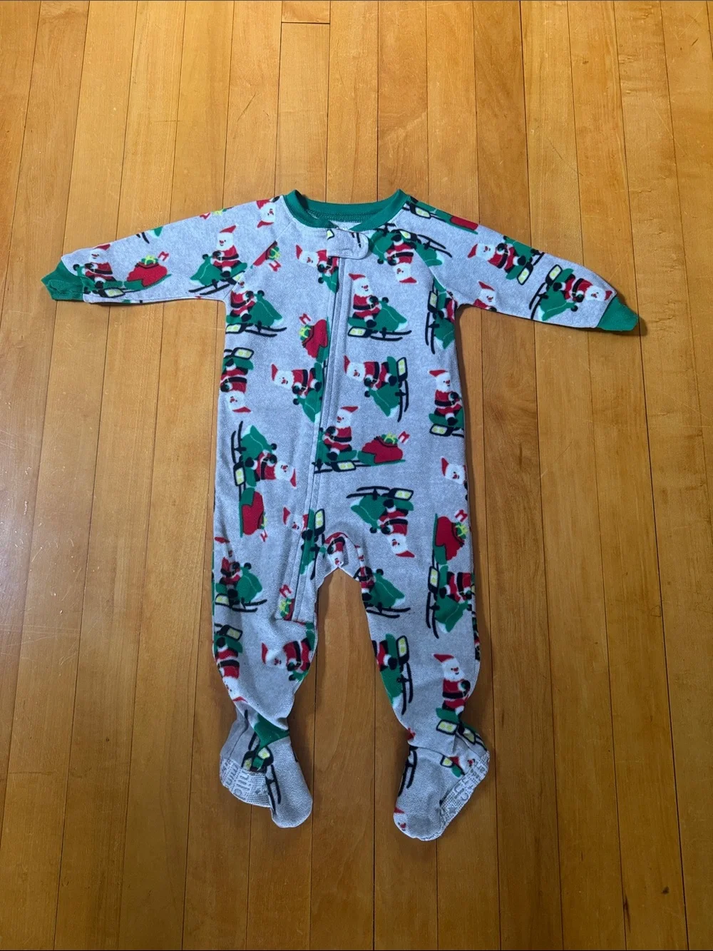 Carter’s Kids Holiday Santa Sled Footed One-Piece Pajama - Green & Red size 12M